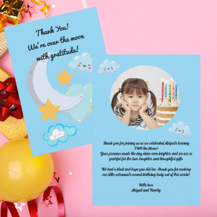 Two the Moon Cute Birthday photo thank you card