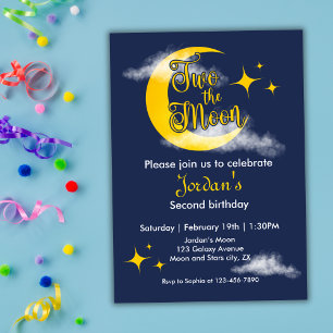 Two The Moon Elegant Gender Neutral 2nd Birthday Invitation