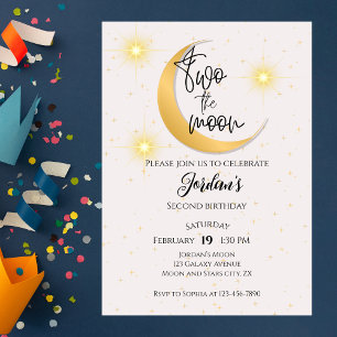 Two The Moon Elegant Gender Neutral 2nd Birthday Invitation
