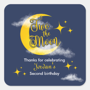 Two The Moon Elegant Gender Neutral 2nd Birthday Square Sticker