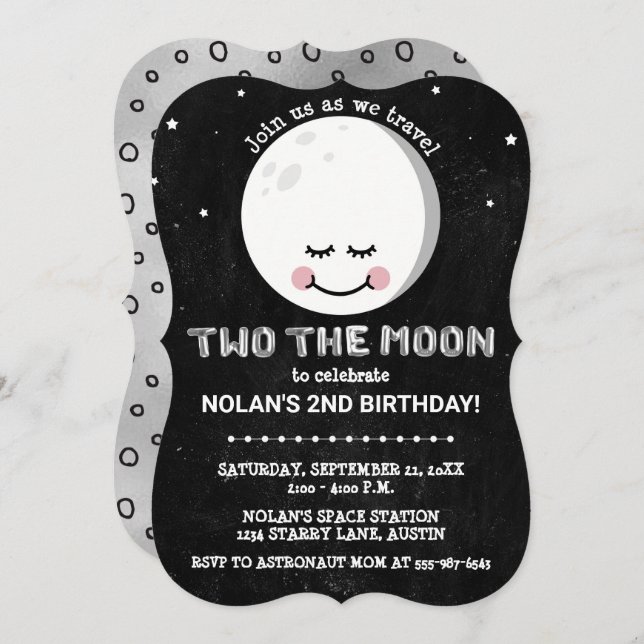 Two The Moon Galaxy 2nd Birthday Invitation (Front/Back)