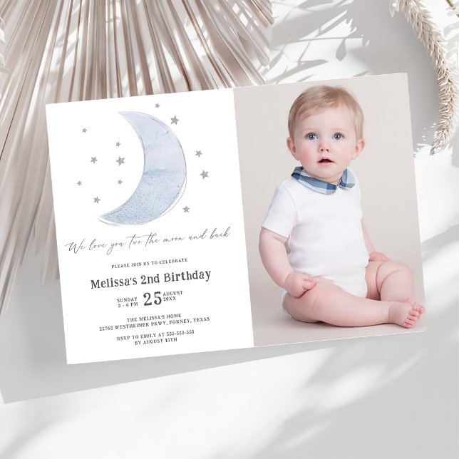 Two The Moon Gender Neutral 2nd Birthday Party Invitation (Creator Uploaded)