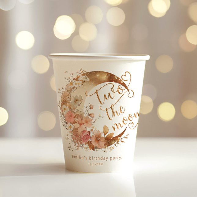 Two the moon girl 2nd birthday party paper cups (Creator Uploaded)