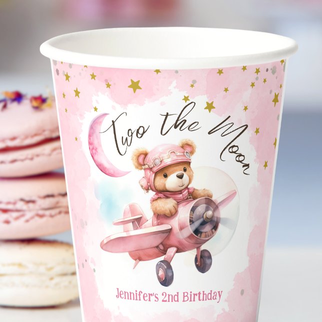 TWO the Moon | Girl Pink 2nd Birthday  Paper Cups (Creator Uploaded)