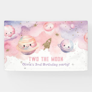 Two the Moon Girl Planets Space 2nd Birthday Banner