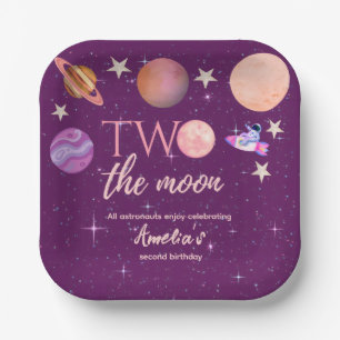 Two The Moon Girl Space Pink Planets 2nd Bday Paper Plate