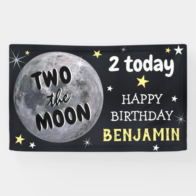 Two the Moon Kids 2nd Birthday Party Welcome Banner (Horizontal)