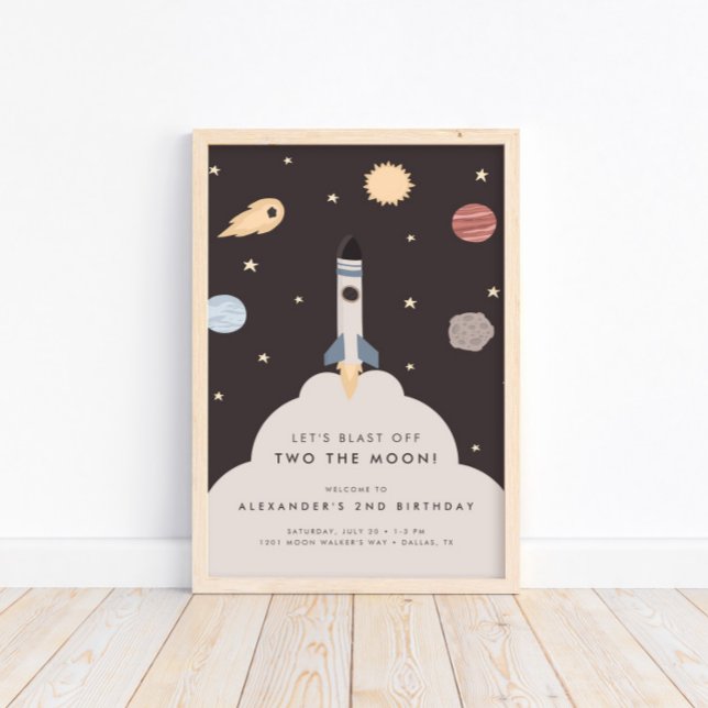 Two the Moon Kids Outer Space Birthday Welcome Poster (Add a frame to this unique birthday party welcome sign for added style & flair!)