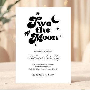 Two The Moon Minimalist 2nd Birthday Invitation