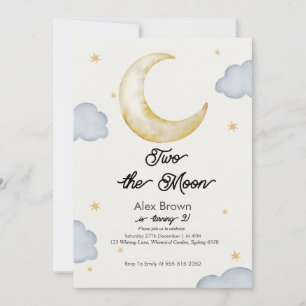 Two the moon Modern Night sky 2nd birthday boy Inv Invitation