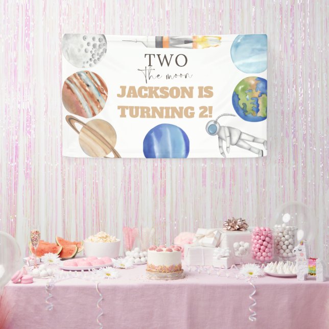 Two The Moon | Modern Space 2nd Birthday Décor Banner (Party)