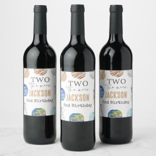 Two The Moon   Modern Space 2nd Birthday Décor Wine Label