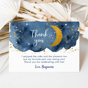 Two the Moon Navy Gold Galaxy Birthday Thank You Card