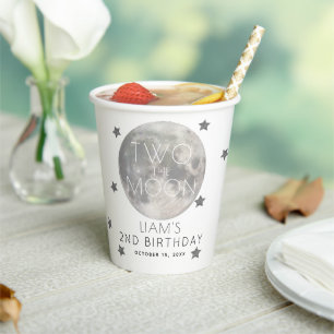 Two the Moon Navy Silver Boy 2nd Birthday Paper Cups