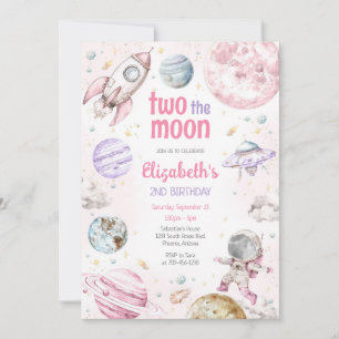 Two The Moon Outer Space Astronaut 2nd Birthday Invitation