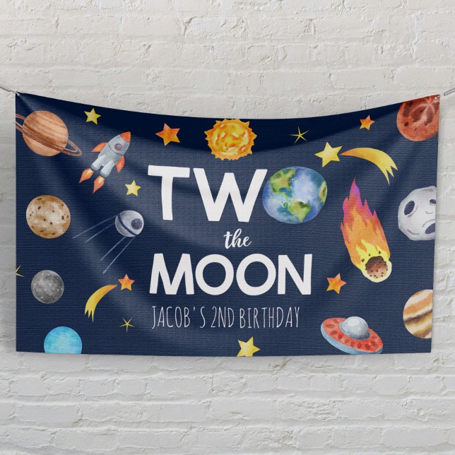 Two The Moon Outer Space Planet Birthday Party Banner (Creator Uploaded)