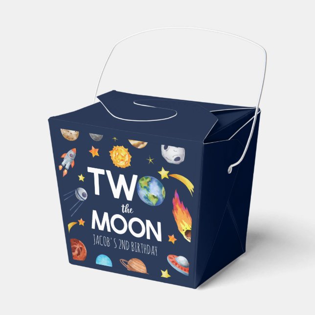 Two The Moon Outer Space Planet Birthday Party Favour Box (Front Side)