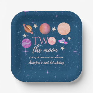 Two The Moon Outer Space Ship Planets 2nd Bday Paper Plate