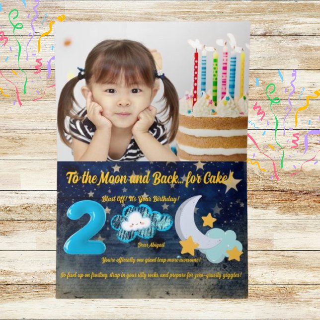 Two The Moon Photo Kids Birthday Foil Greeting Car (Creator Uploaded)