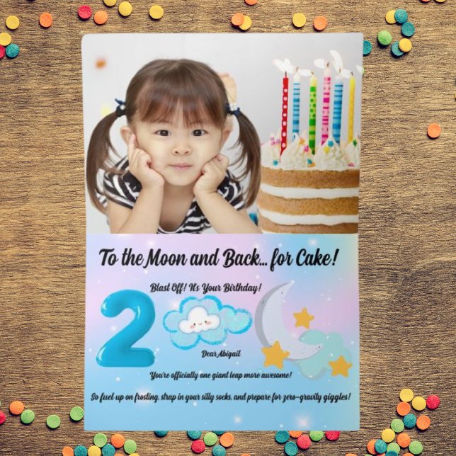 Two The Moon Photo Kids Birthday Foil Greeting Card (Creator Uploaded)