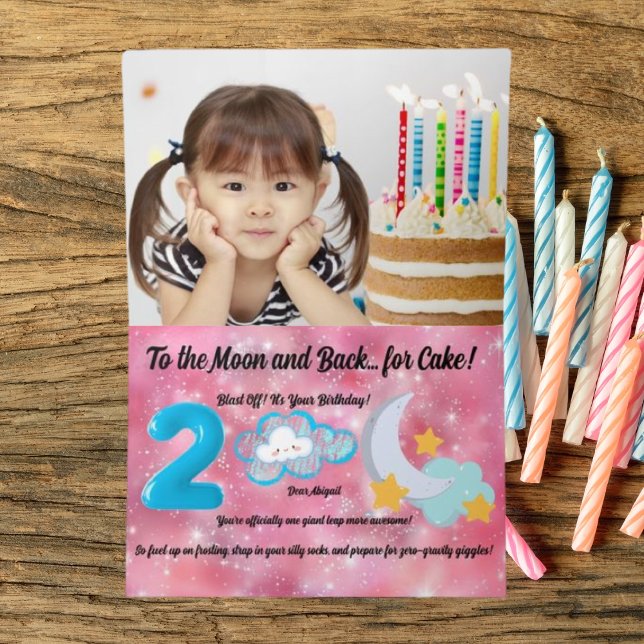 Two The Moon Photo Kids Birthday Foil Greeting Card (Creator Uploaded)