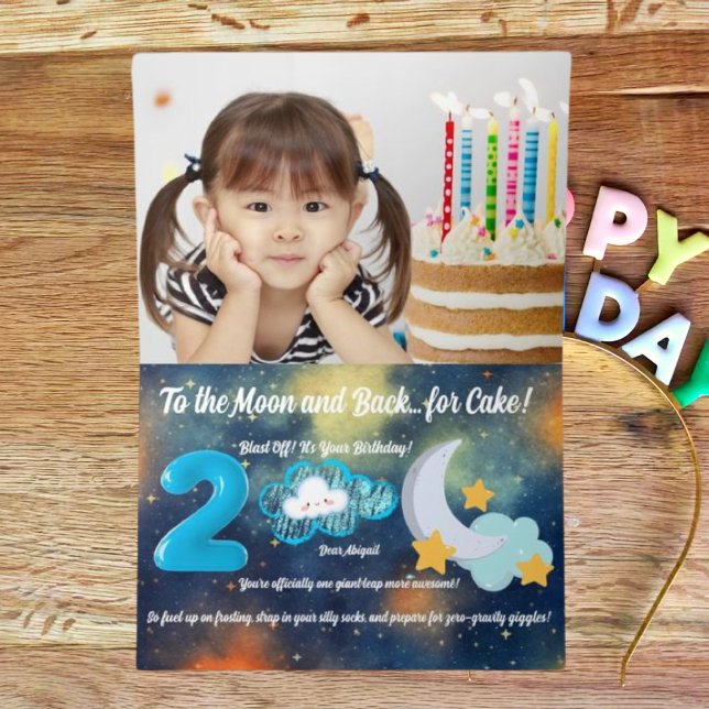Two The Moon Photo Kids Birthday Foil Greeting Card (Creator Uploaded)