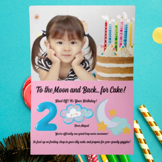 Two The Moon Photo Kids Birthday Foil Greeting Card (Creator Uploaded)