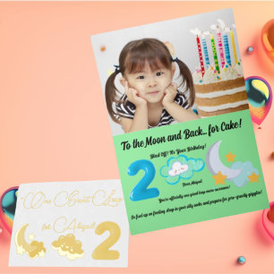 Two The Moon Photo Kids Birthday Foil Greeting Card