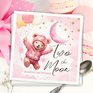 TWO the Moon   Pink Girl 2nd Birthday Napkin