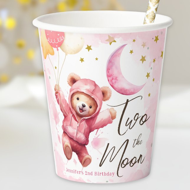 TWO the Moon | Pink Girl 2nd Birthday  Paper Cups (Creator Uploaded)