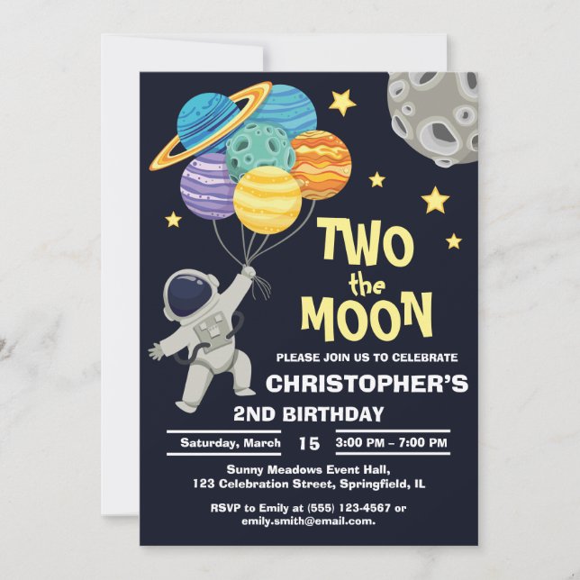 Two the moon Planets Astronaut Birthday Invitation (Front)