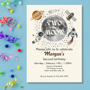 Two The Moon Planets Gender Neutral 2nd Birthday  Invitation