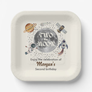 Two The Moon Planets Gender Neutral 2nd Birthday Paper Plate