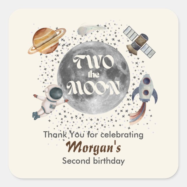 Two The Moon Planets Gender Neutral 2nd Birthday  Square Sticker (Front)