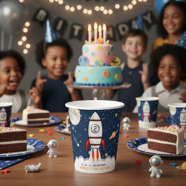 Two the Moon Rocket Ship 2nd Birthday Paper Cups (Creator Uploaded)