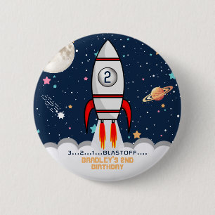 Two the Moon Rocket Ship 2nd Birthday Party Button