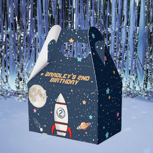 Two the Moon Rocket Ship 2nd Birthday Party Favour Box