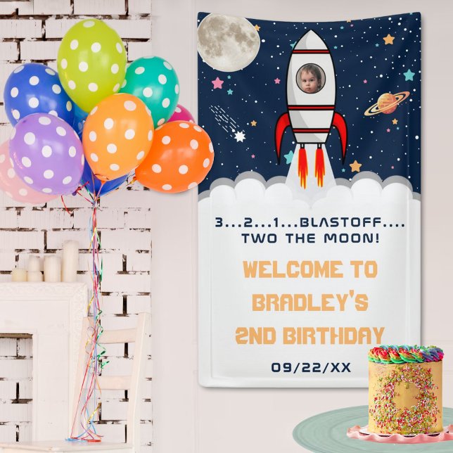 Two the Moon Rocket Ship 2nd Birthday Photo Banner (Creator Uploaded)