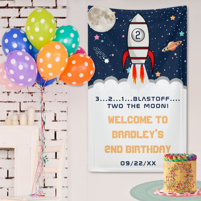 Two the Moon Rocket Ship 2nd Birthday Welcome Banner (Creator Uploaded)