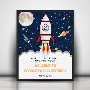 Two the Moon Rocket Ship 2nd Birthday Welcome Sign