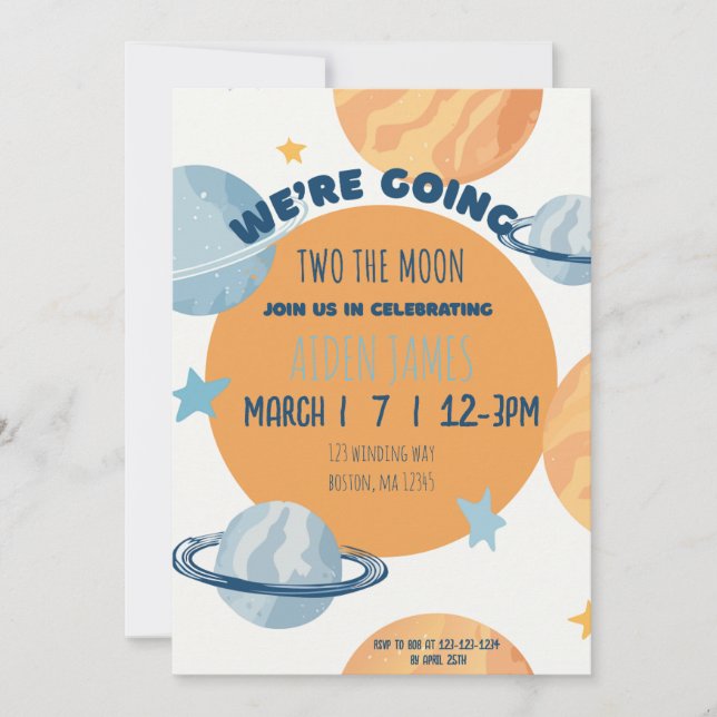 Two The Moon Second Birthday Invitation  (Front)
