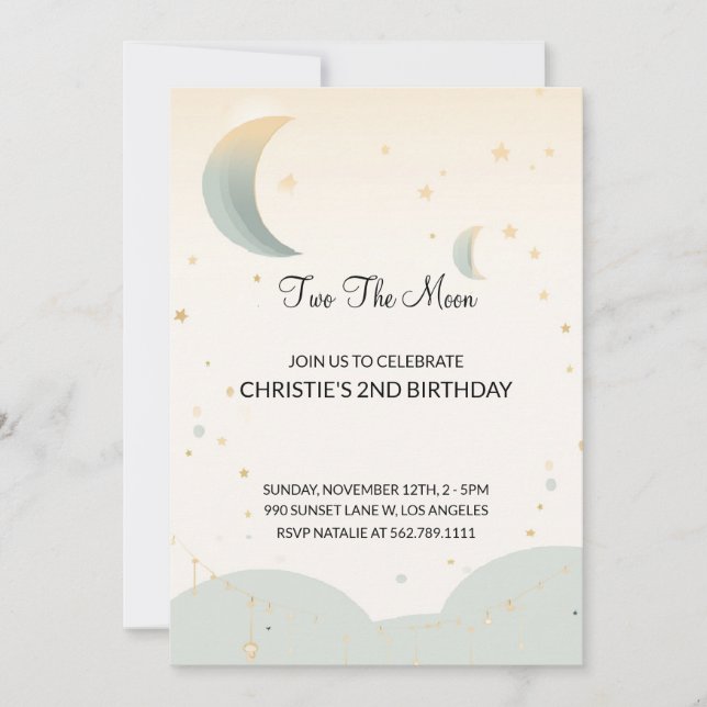 Two the Moon Second Birthday Invitation (Front)