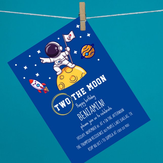Two The Moon Second Birthday Kids Party Modern Boy Invitation (Creator Uploaded)