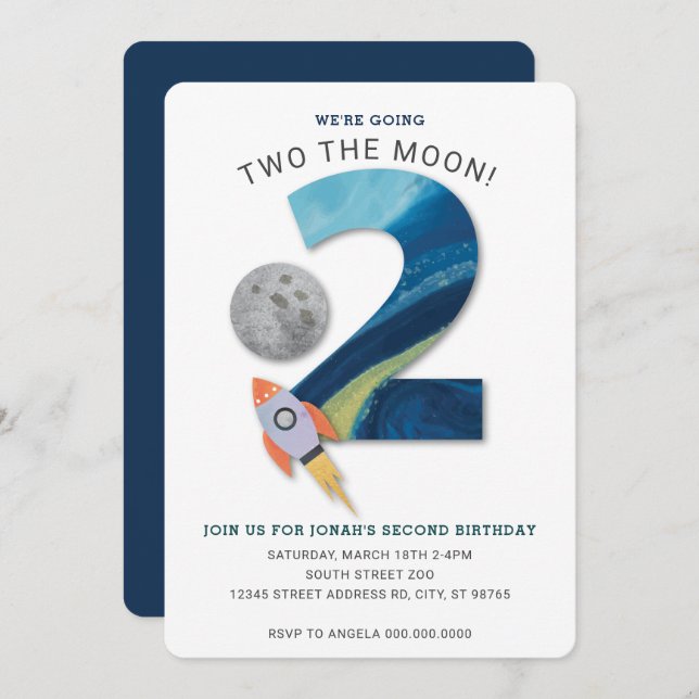 TWO the moon second birthday party Invitation (Front/Back)