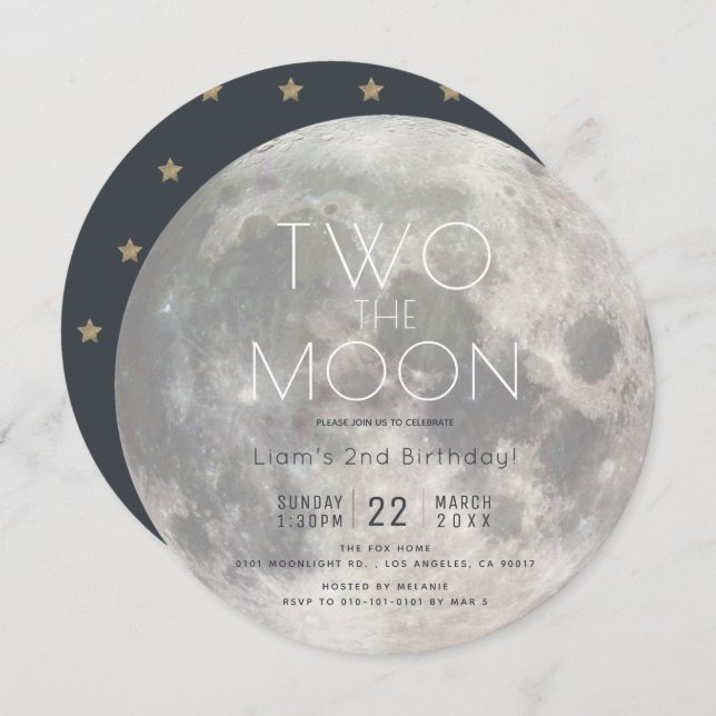 Two the Moon Silver Boy 2nd Birthday Circle Invitation (Front/Back)