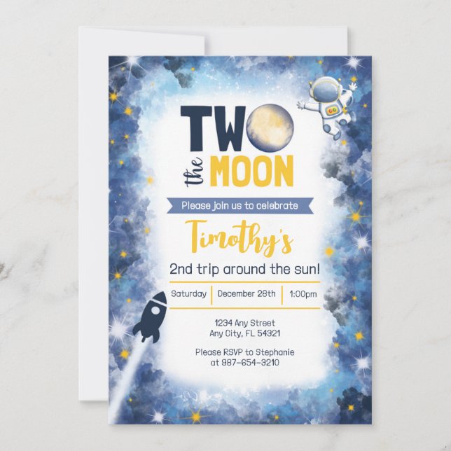 Two the Moon Space 2nd Birthday Invitation (Front)