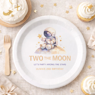 Two The Moon Space Astronaut 2nd Birthday Paper Plate