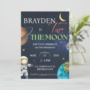 Two the Moon Space Boy 2nd Galaxy Planets Birthday Invitation
