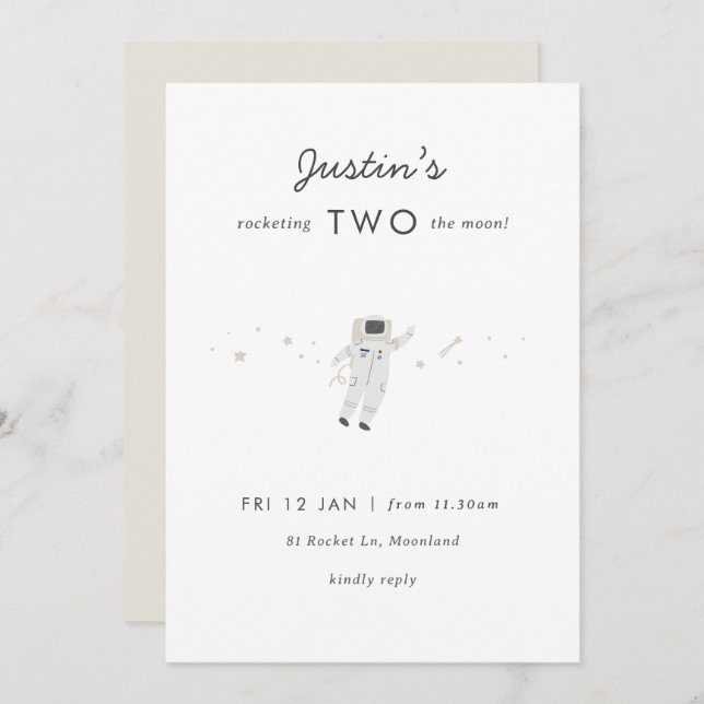 Two The Moon Space Party 2nd Birthday Invite (Front/Back)