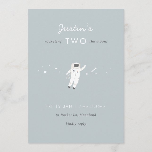 Two The Moon Space Party 2nd Birthday Invite (Front)